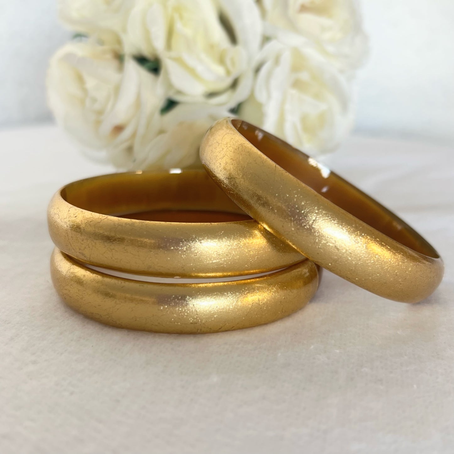 Chacha d'amour | Sublime jonc laqué en corne naturelle FEUILLE D'OR
