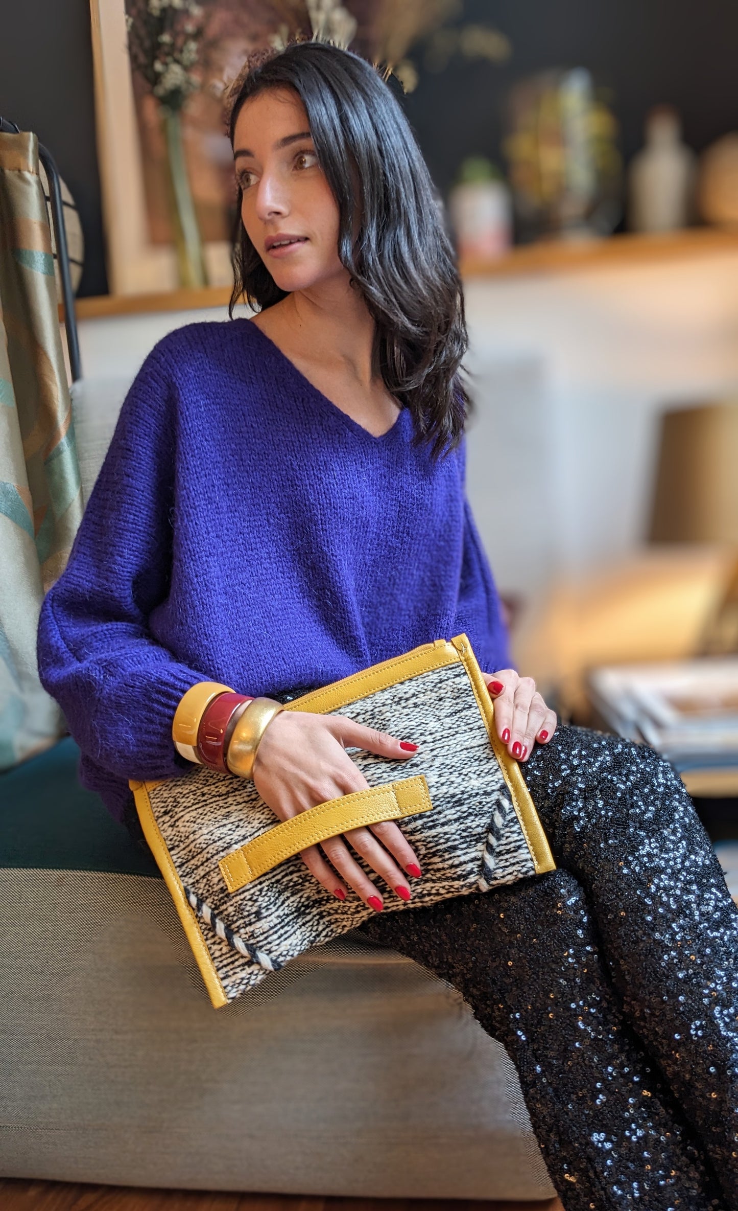 Chacha d'amour | sac pochette en étoffe berbère tissée Moutarde