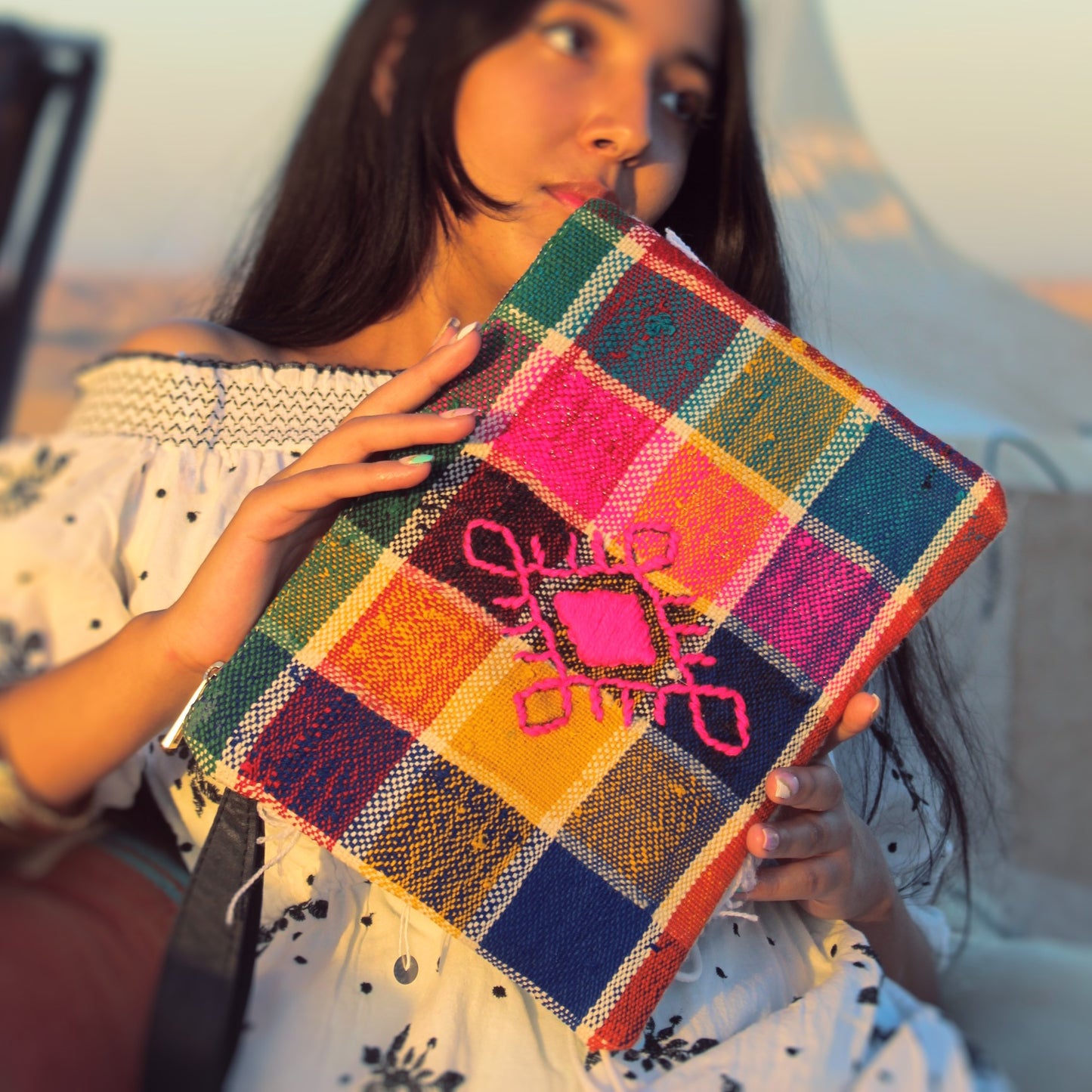 Chacha d'amour | Maxi Pochette ou sac pochette en tissu vintage HAIK avec broderie #3