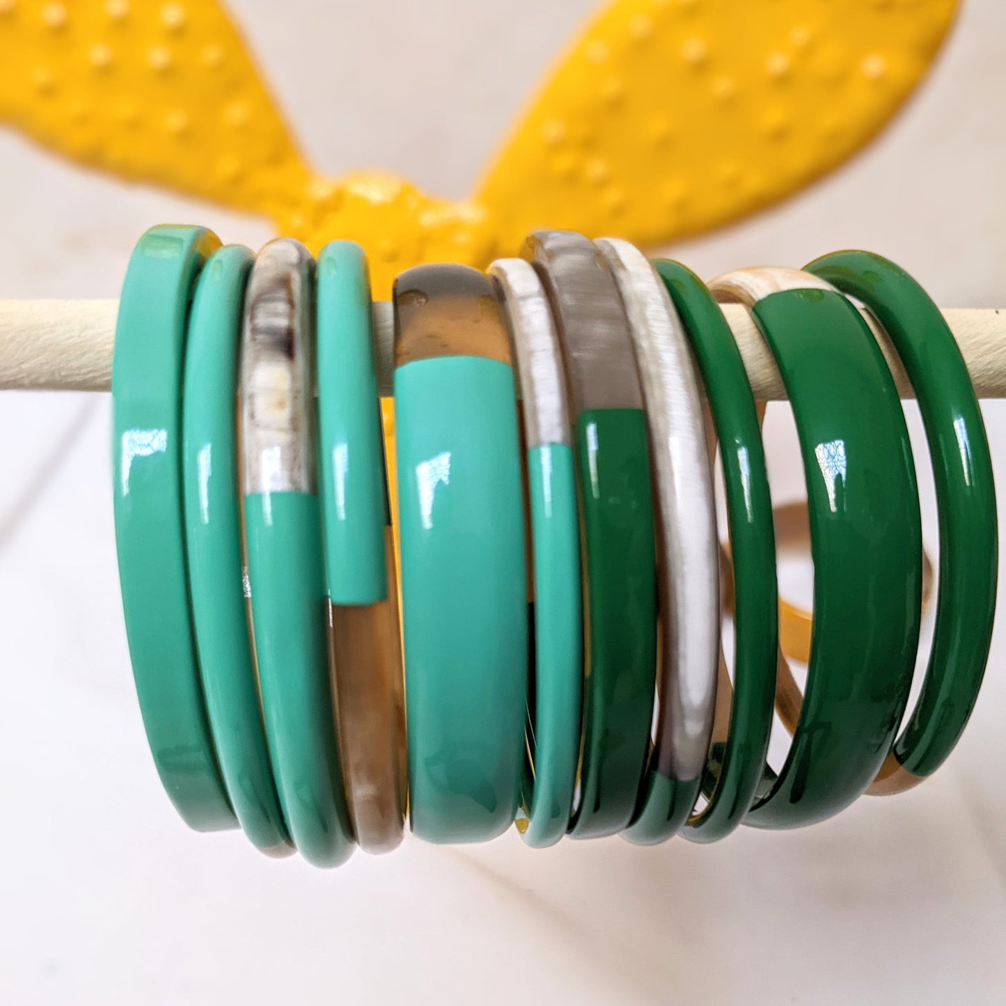 Chacha d'amour | Sublime jonc en corne naturelle et laque MENTHE