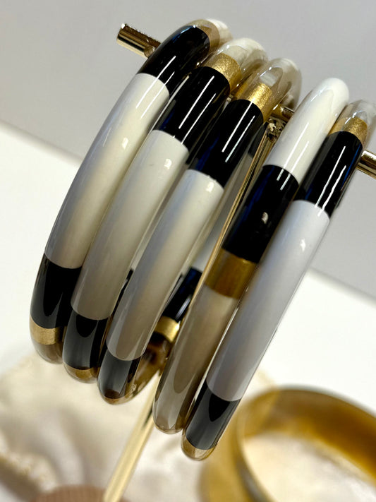 Chacha d'amour |  Sublime jonc laqué en corne naturelle multicolore NOIR