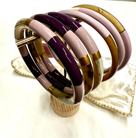 Chacha d'amour |  Sublime jonc laqué en corne naturelle multicolore AUBERGINE