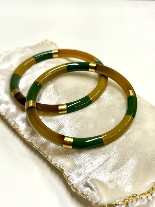 Chacha d'amour |  Sublime jonc laqué en corne naturelle multicolore GOLDEN PALM