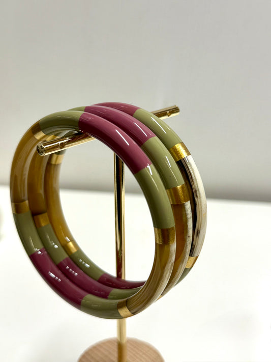 Chacha d'amour |  Sublime jonc laqué en corne naturelle multicolore DUSTY ROSE