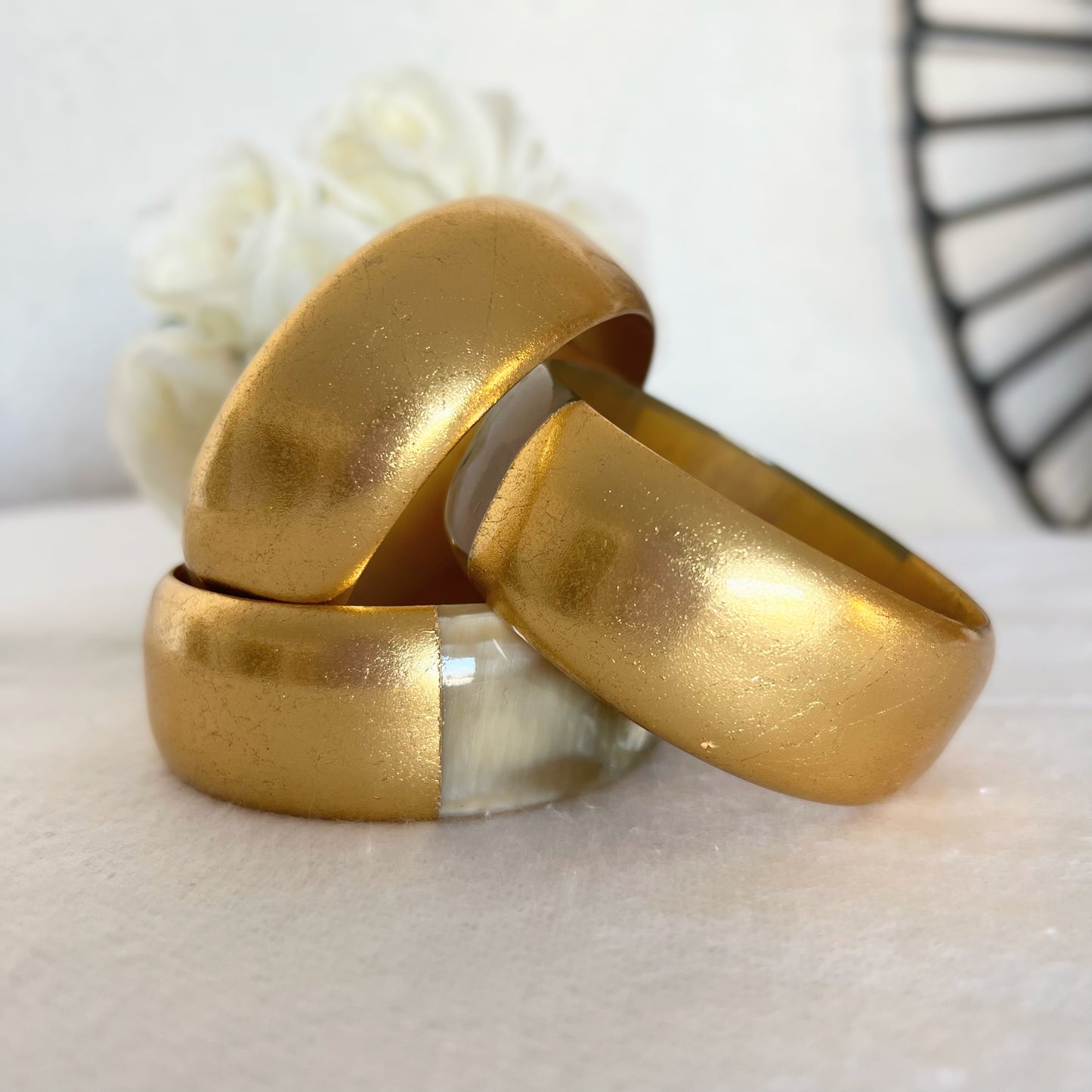 Chacha d'amour |  Sublime jonc laqué en corne naturelle FEUILLE D'OR
