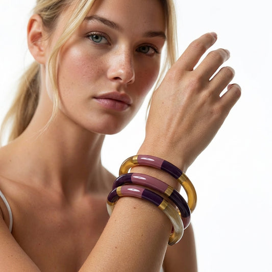 Chacha d'amour |  Sublime jonc laqué en corne naturelle multicolore ROSE JAIPUR