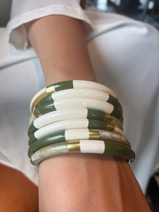 Chacha d'amour |  Sublime jonc laqué en corne naturelle multicolore KAKI-IVOIRE