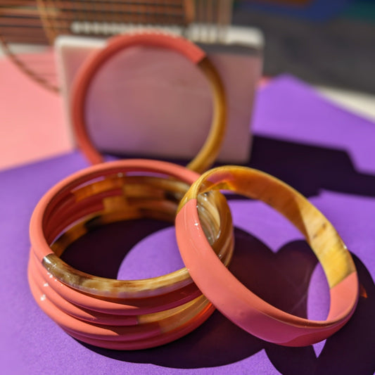 Chacha d'amour | Sublime jonc en corne naturelle et lacqué ROSE CRYSTAL