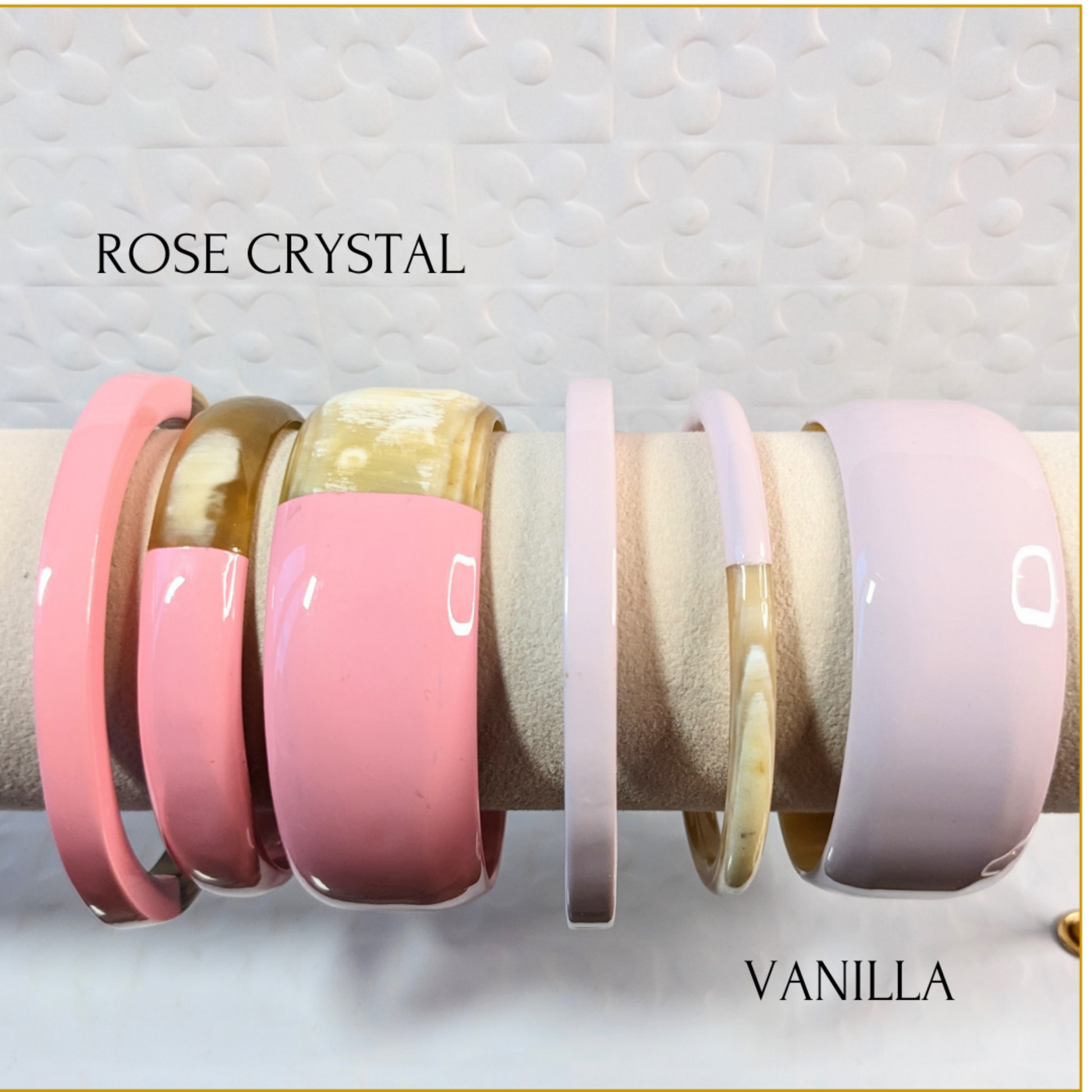 Chacha d'amour | Sublime jonc en corne naturelle et lacqué ROSE CRYSTAL