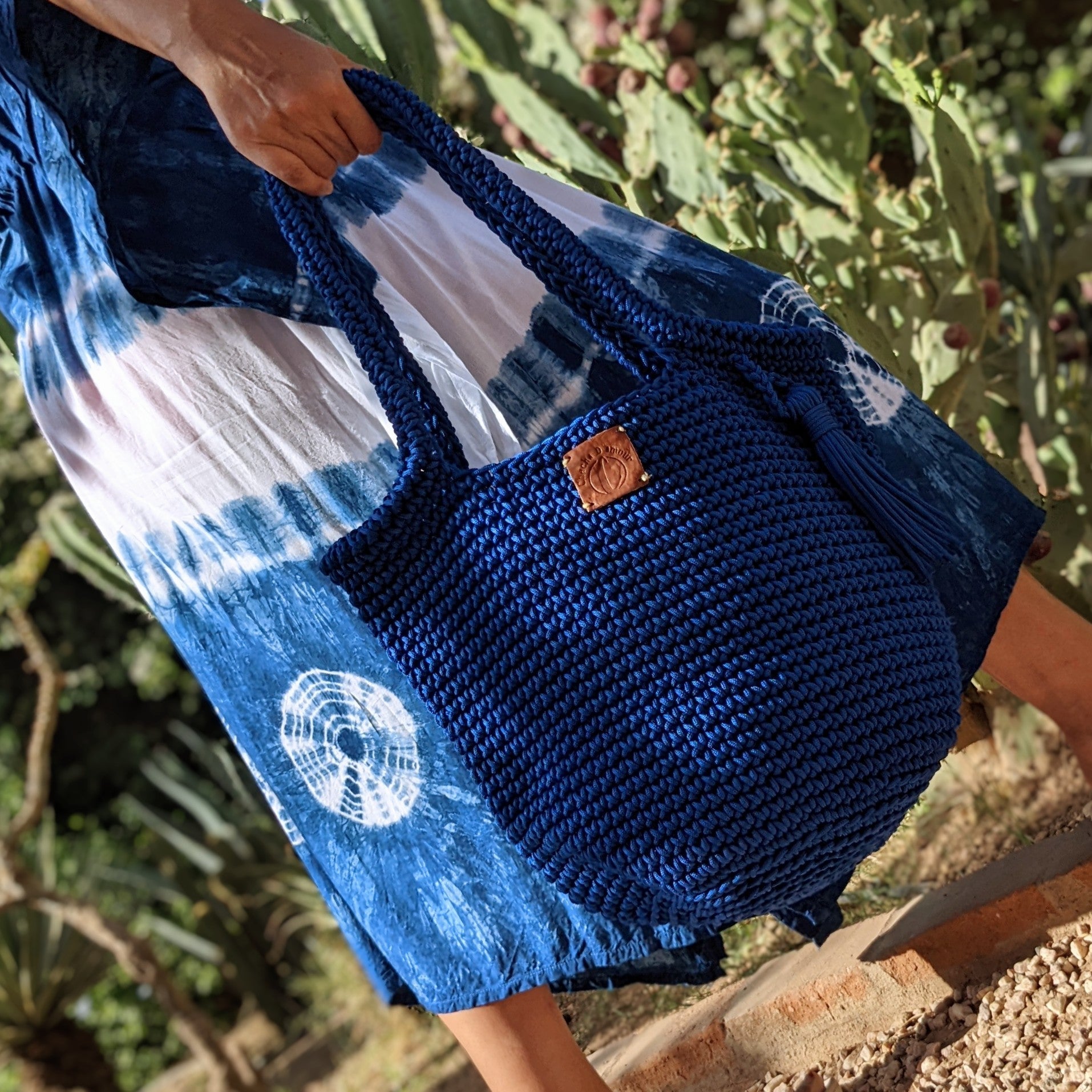 Chacha d'amour | SAC CABAS en CROCHET fait main ou cabas en crochet pour femme  BLEU