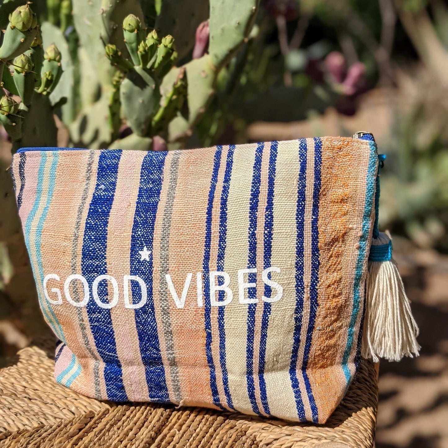 Chacha d'amour | Trousse de toilette voyage ou trousse personnalisée GOOD VIBES en haik Trousses de toilette chacha d'amour 